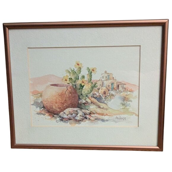 Watercolor Painting Signed By Faulkner With Copper Frame 10.5" X 8" - Picture 1 of 11